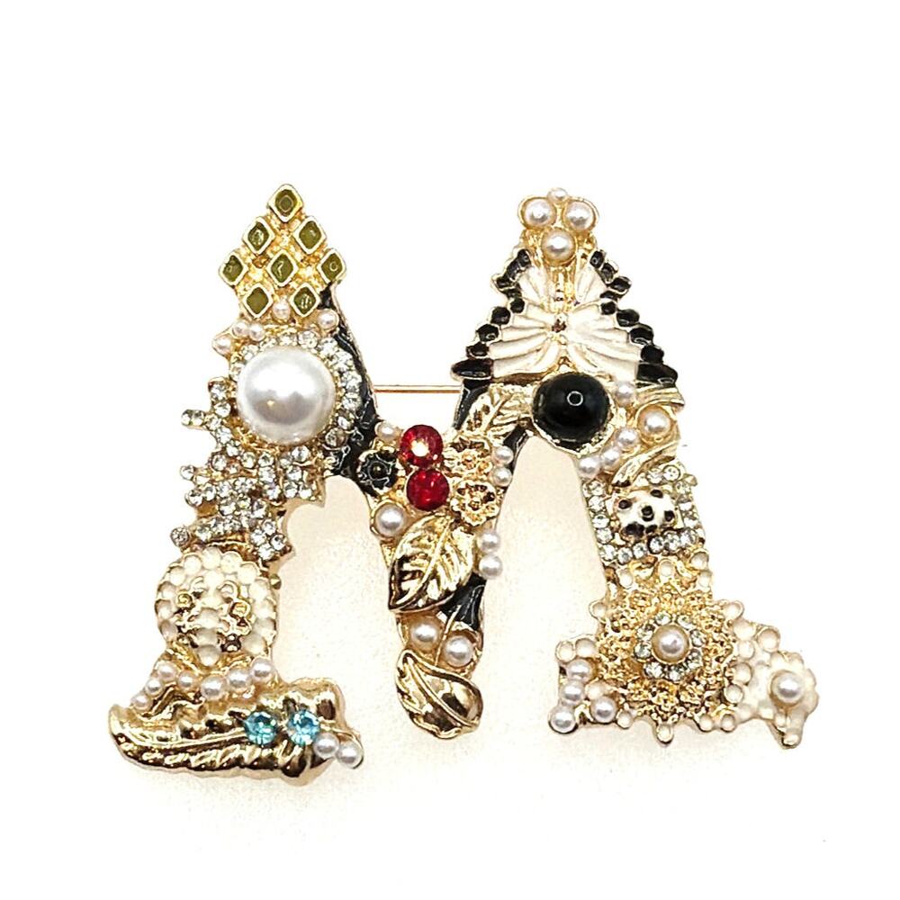 Decorated Rhinestones M Monogram Pin